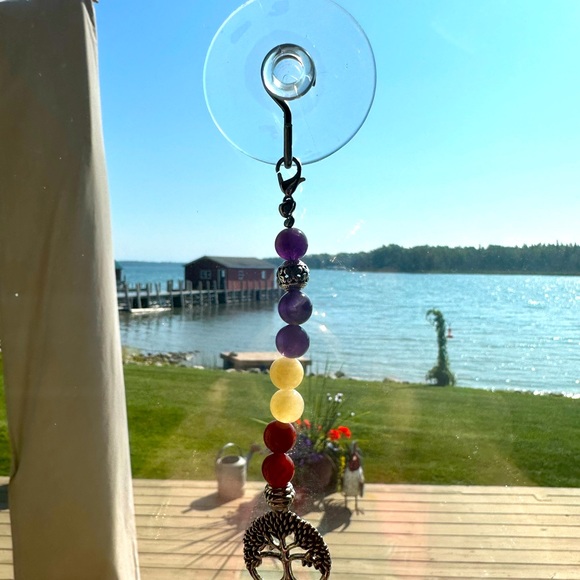 Hand Crafted Handbags - Hand crafted purse charm with yellow jade, amethyst and red onyx.
